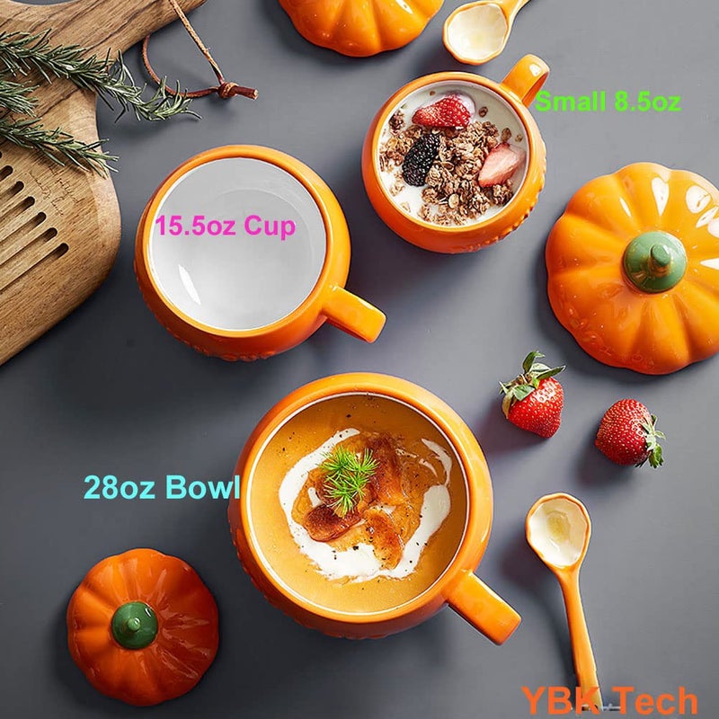 Eplze YBK Tech Cute Pumpkin Cup, Ceramic Coffee Mug, Tea Cup with Lid (8.5oz) - Image 2